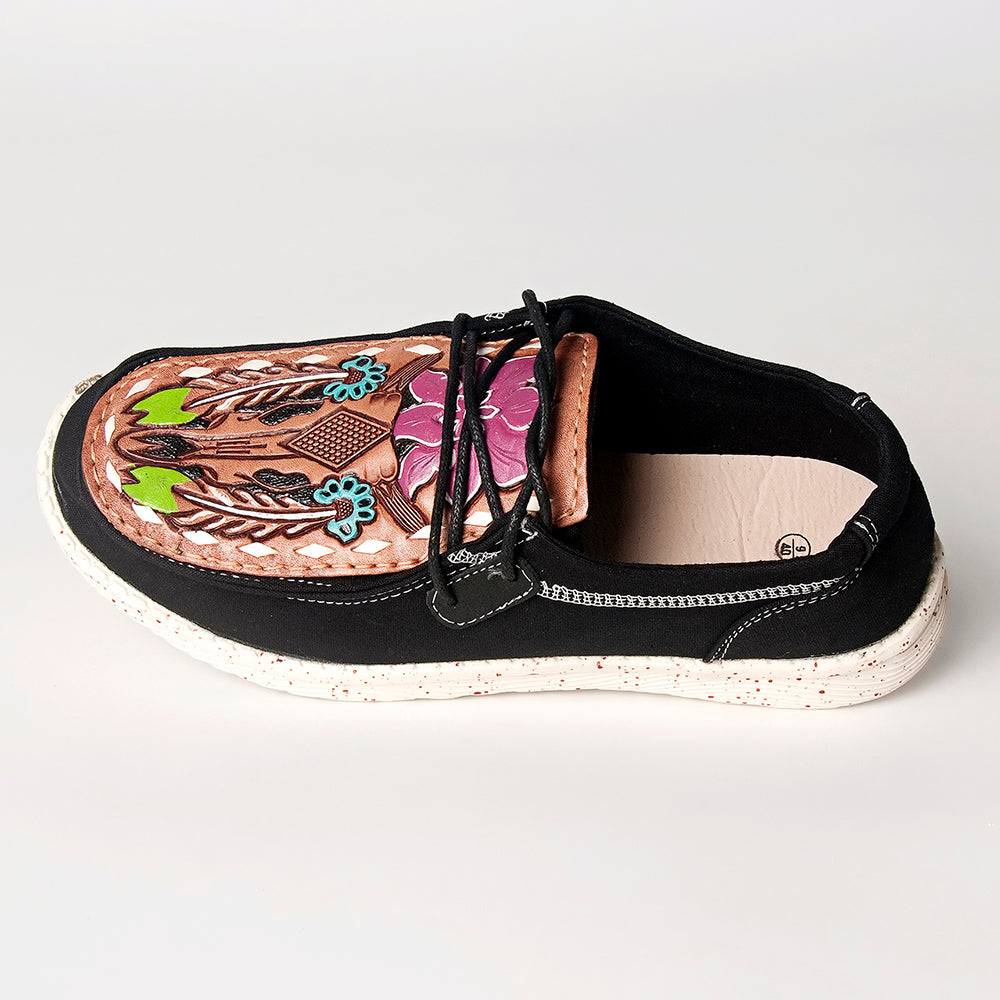 American Darling ADFT133BK2 Hand tooled carved genuine leather trim lightweight shoe footwear slip on