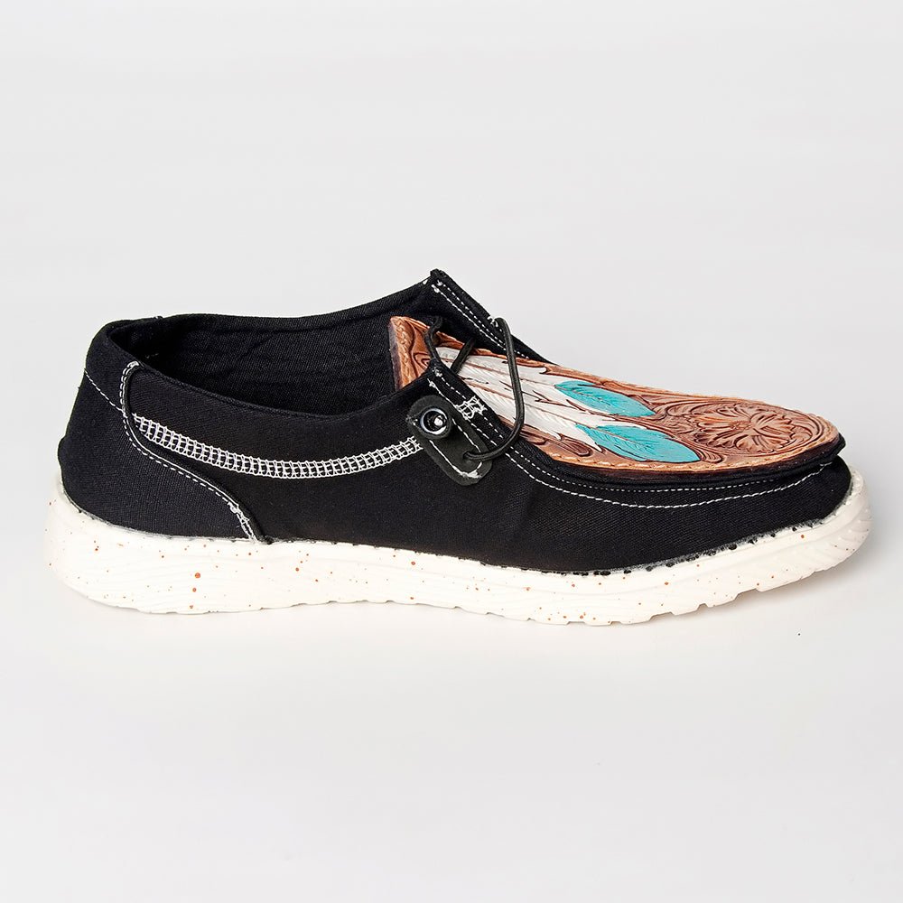 American Darling ADFT133BK3 Hand tooled carved genuine leather trim lightweight shoe footwear slip on