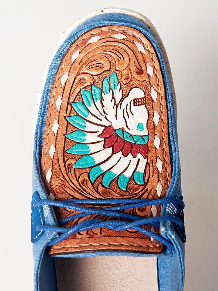 American Darling ADFT133BL1 Hand tooled carved genuine leather trim lightweight shoe footwear slip on