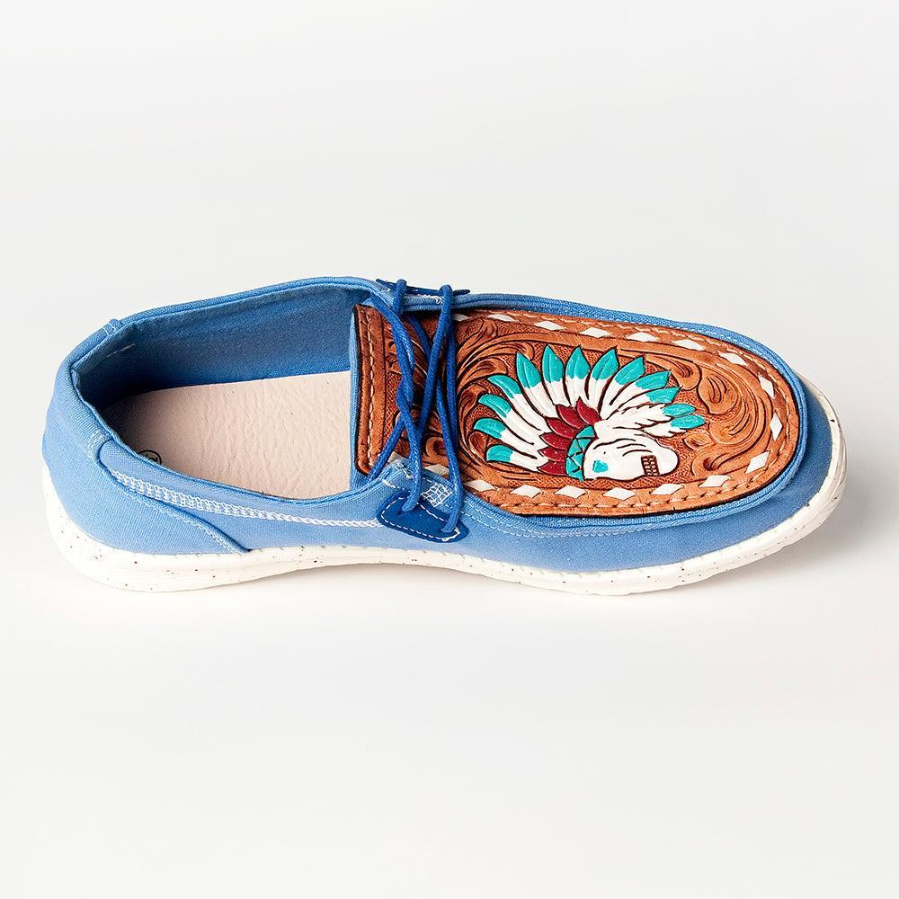 American Darling ADFT133BL1 Hand tooled carved genuine leather trim lightweight shoe footwear slip on