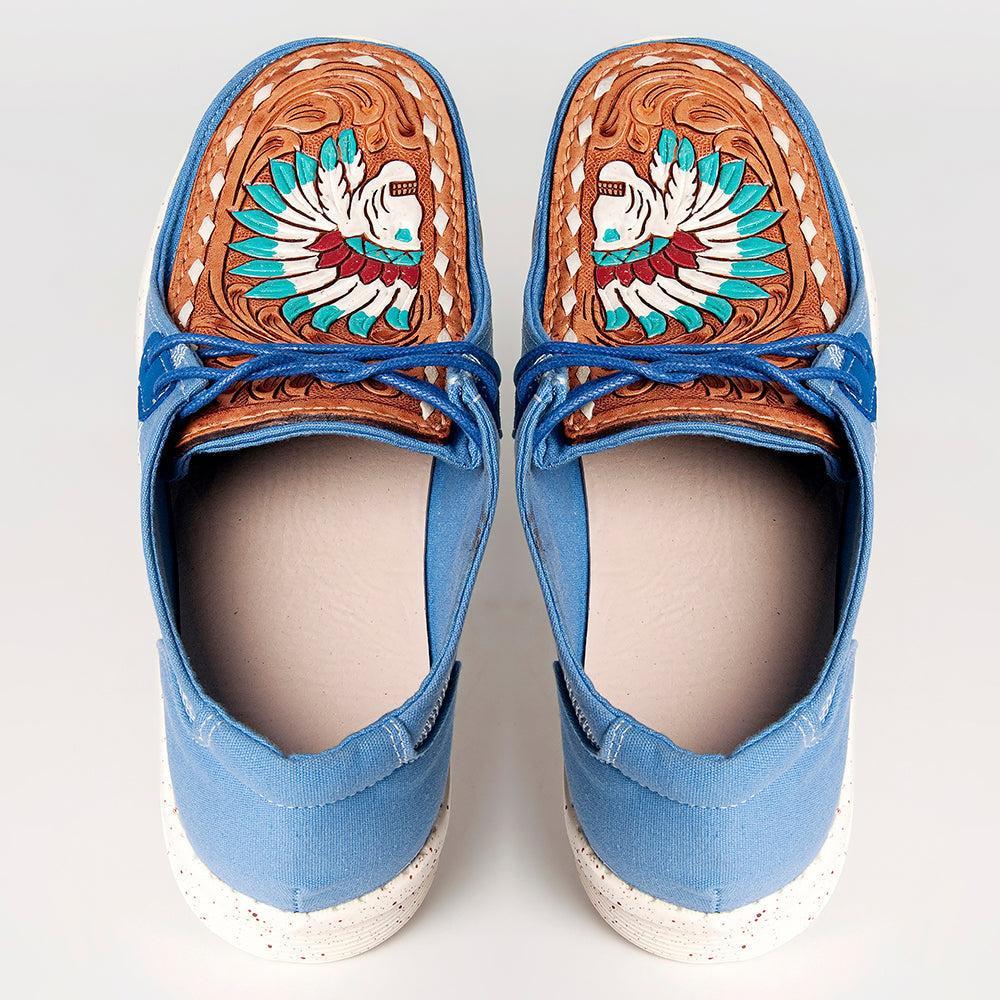 American Darling ADFT133BL1 Hand tooled carved genuine leather trim lightweight shoe footwear slip on