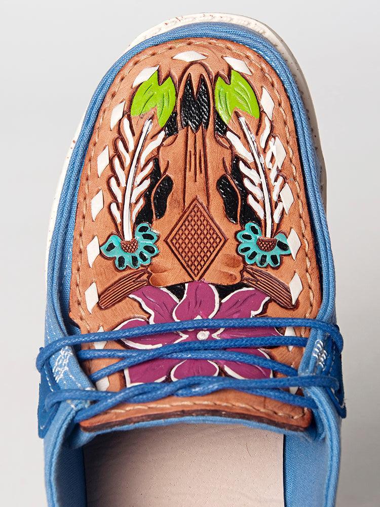 American Darling ADFT133BL2 Hand tooled carved genuine leather trim lightweight shoe footwear slip on