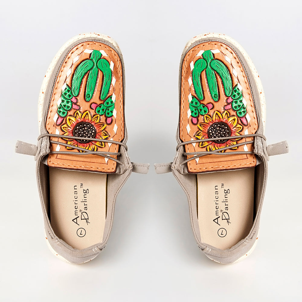 American Darling ADFT133GR7 Hand tooled carved genuine leather trim lightweight shoe footwear slip on