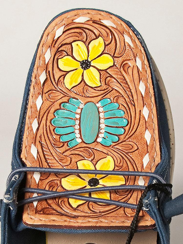American Darling ADFT133NV5 Hand tooled carved genuine leather trim lightweight shoe footwear slip on