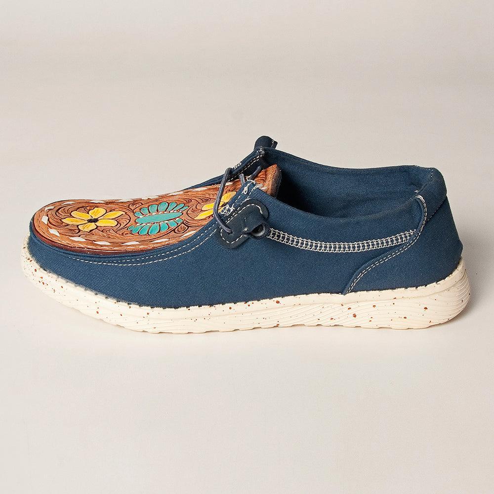 American Darling ADFT133NV5 Hand tooled carved genuine leather trim lightweight shoe footwear slip on