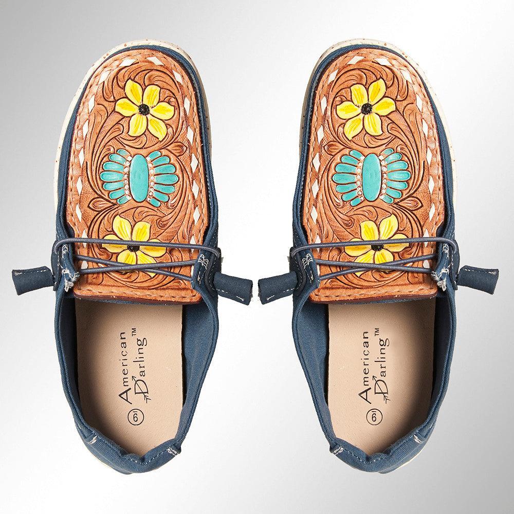 American Darling ADFT133NV5 Hand tooled carved genuine leather trim lightweight shoe footwear slip on