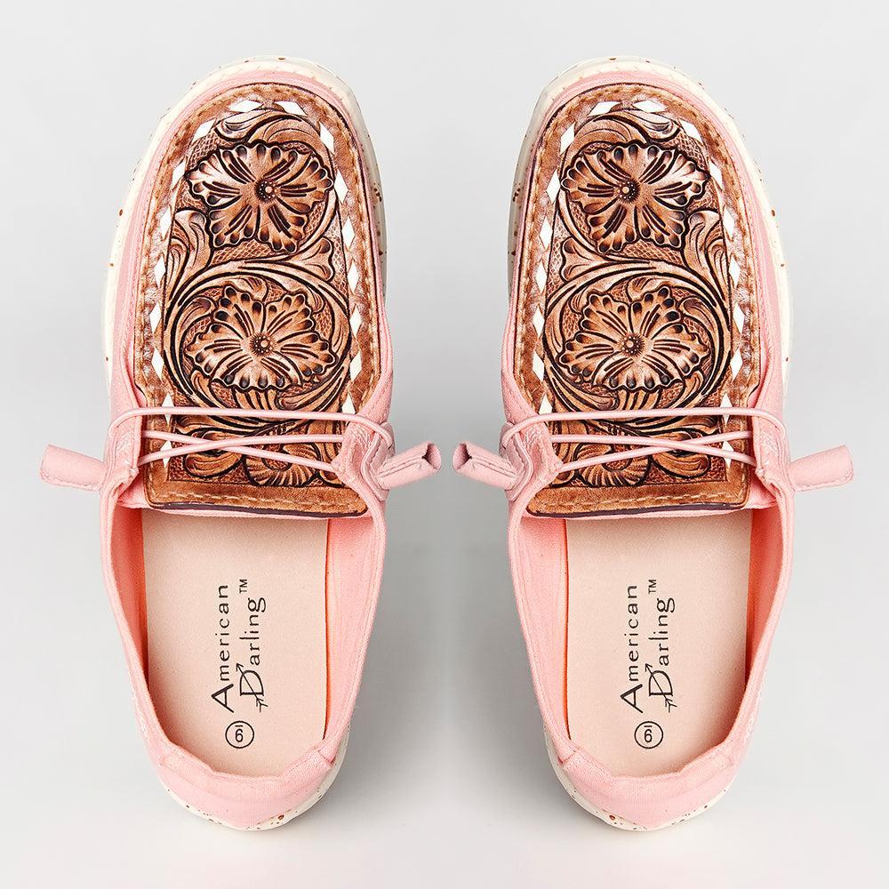 American Darling ADFT133PK4 Hand tooled carved genuine leather trim lightweight shoe footwear slip on