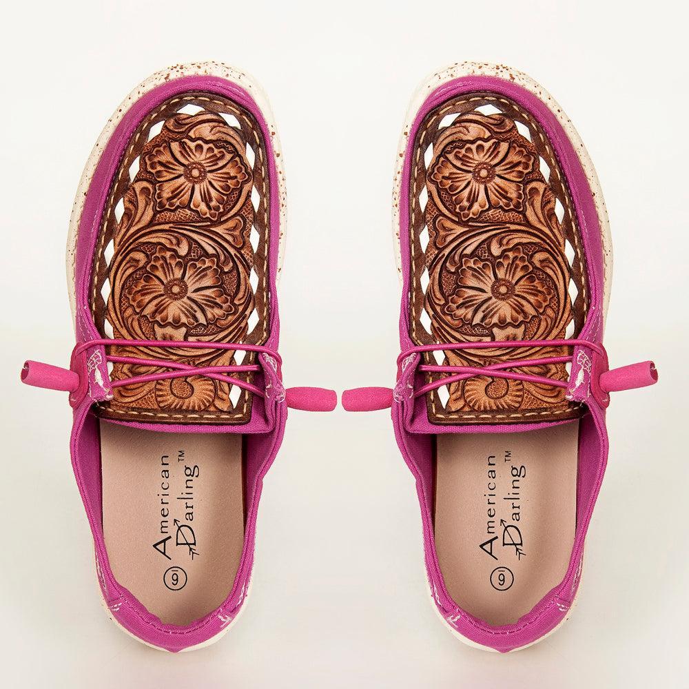 American Darling ADFT133PU4 Hand tooled carved genuine leather trim lightweight shoe footwear slip on