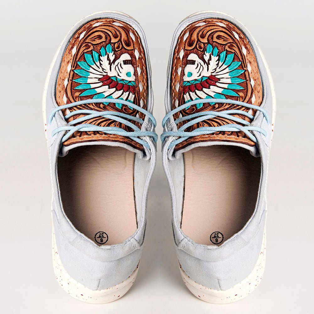 American Darling ADFT133SB1 Hand tooled carved genuine leather trim lightweight shoe footwear slip on