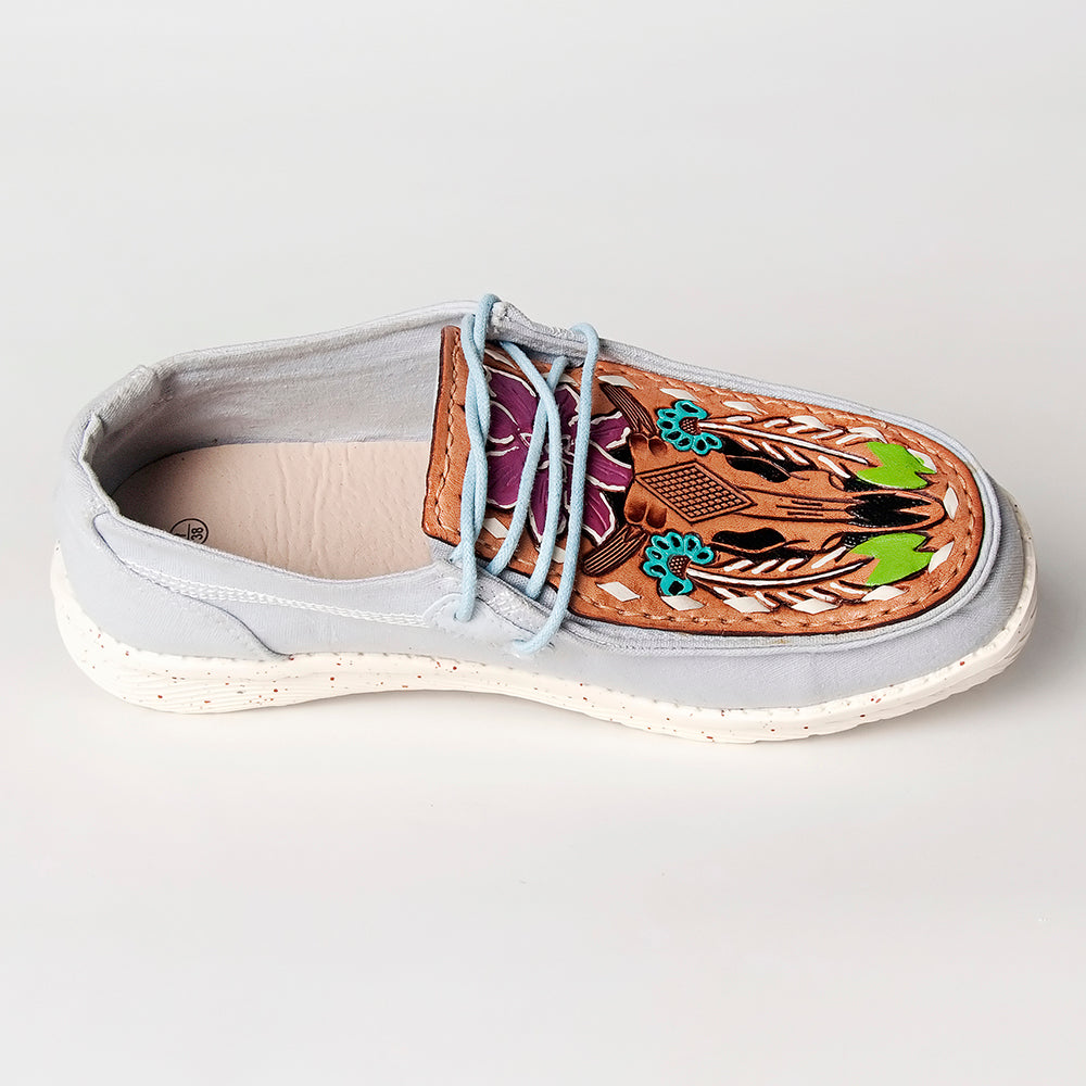 American Darling ADFT133SB2 Hand tooled carved genuine leather trim lightweight shoe footwear slip on