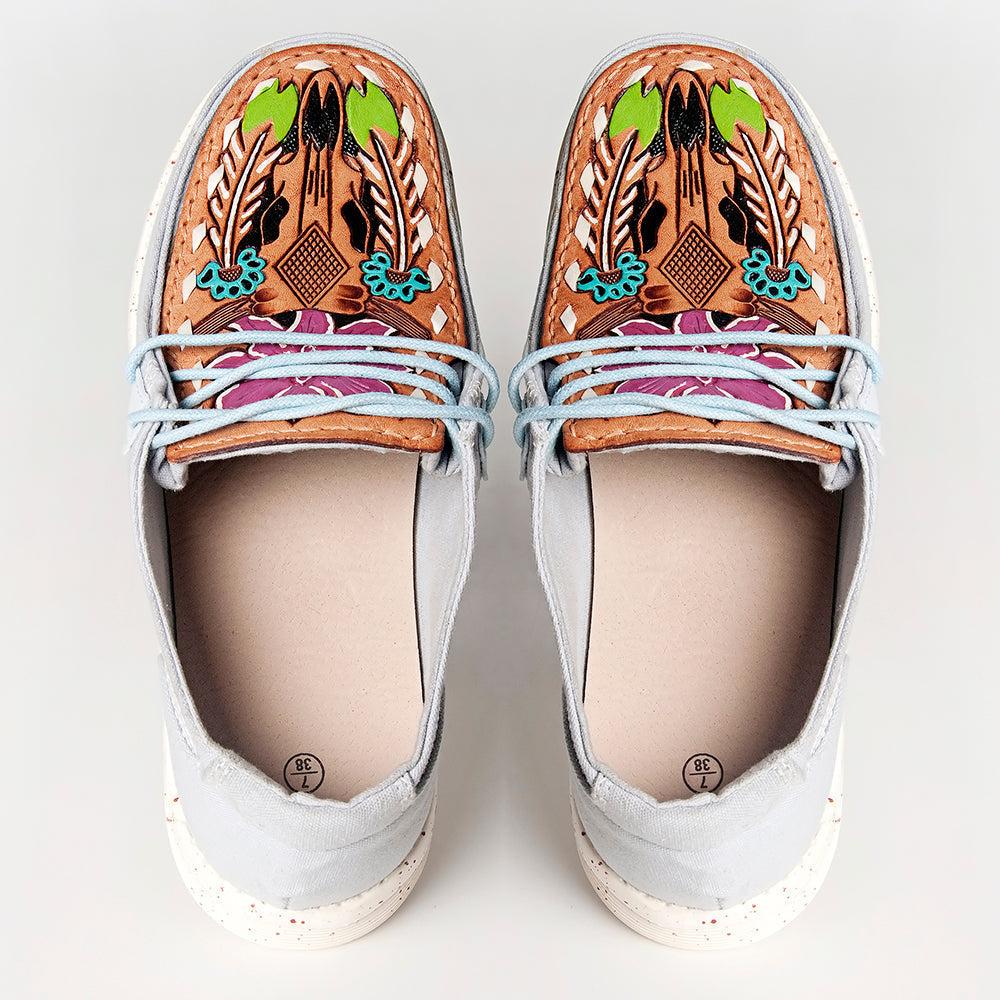 American Darling ADFT133SB2 Hand tooled carved genuine leather trim lightweight shoe footwear slip on