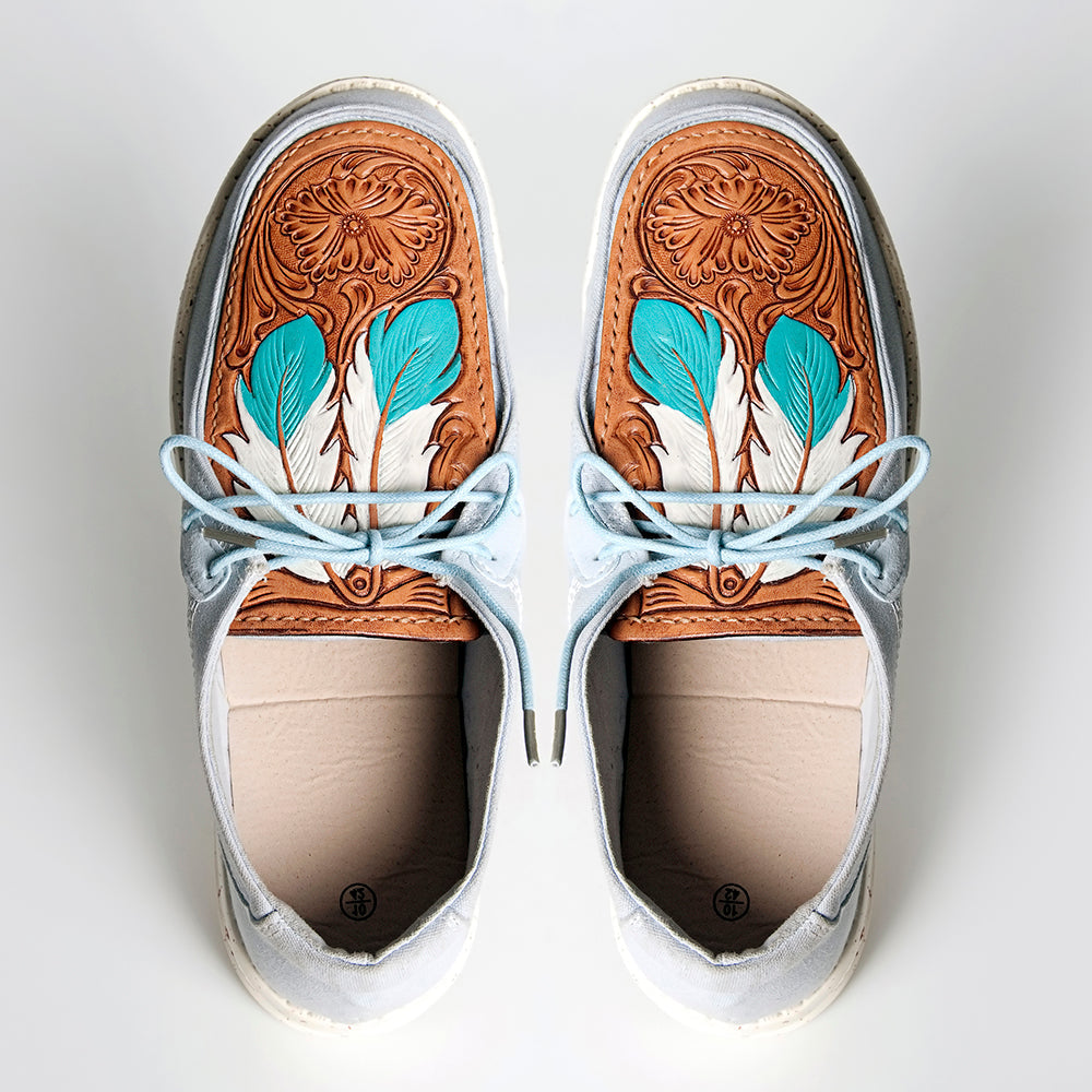 American Darling ADFT133SB3 Hand tooled carved genuine leather trim lightweight shoe footwear slip on