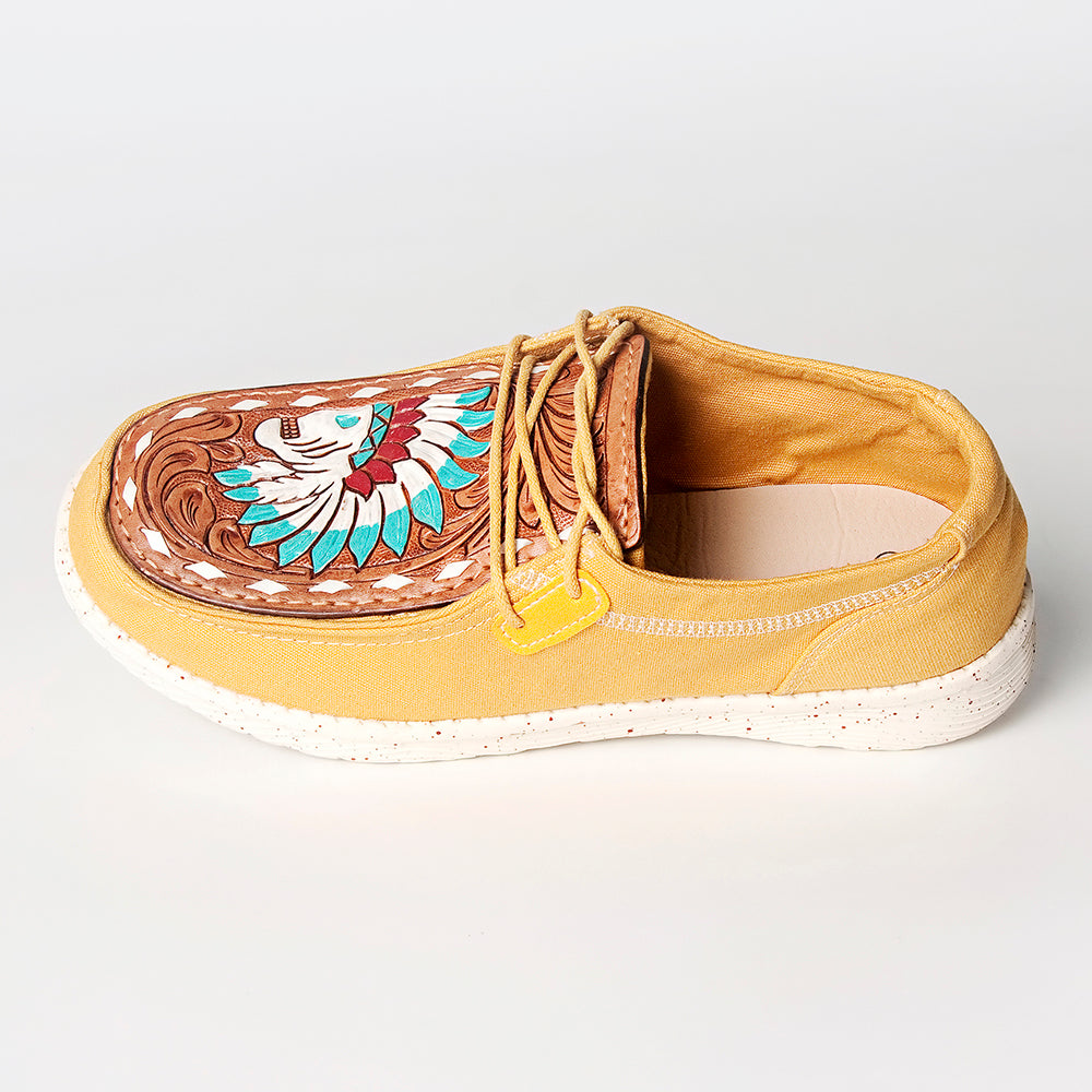 American Darling ADFT133YL1 Hand tooled carved genuine leather trim lightweight shoe footwear slip on