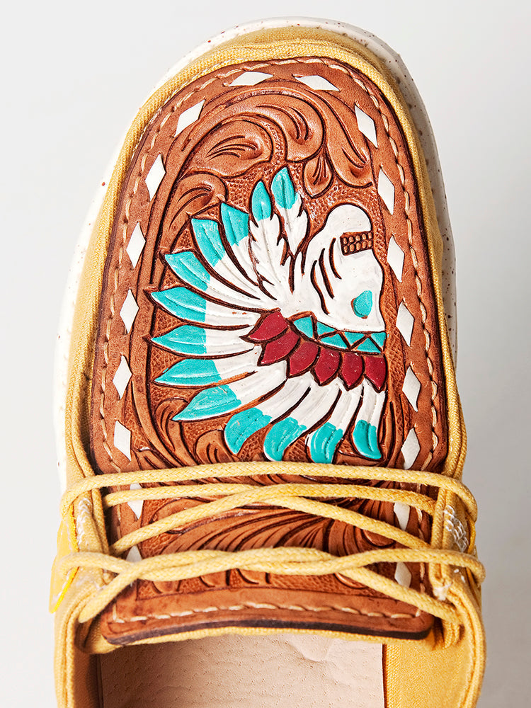 American Darling ADFT133YL1 Hand tooled carved genuine leather trim lightweight shoe footwear slip on