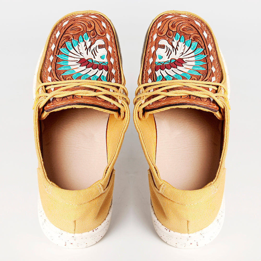American Darling ADFT133YL1 Hand tooled carved genuine leather trim lightweight shoe footwear slip on