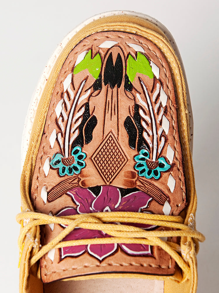 American Darling ADFT133YL2 Hand tooled carved genuine leather trim lightweight shoe footwear slip on