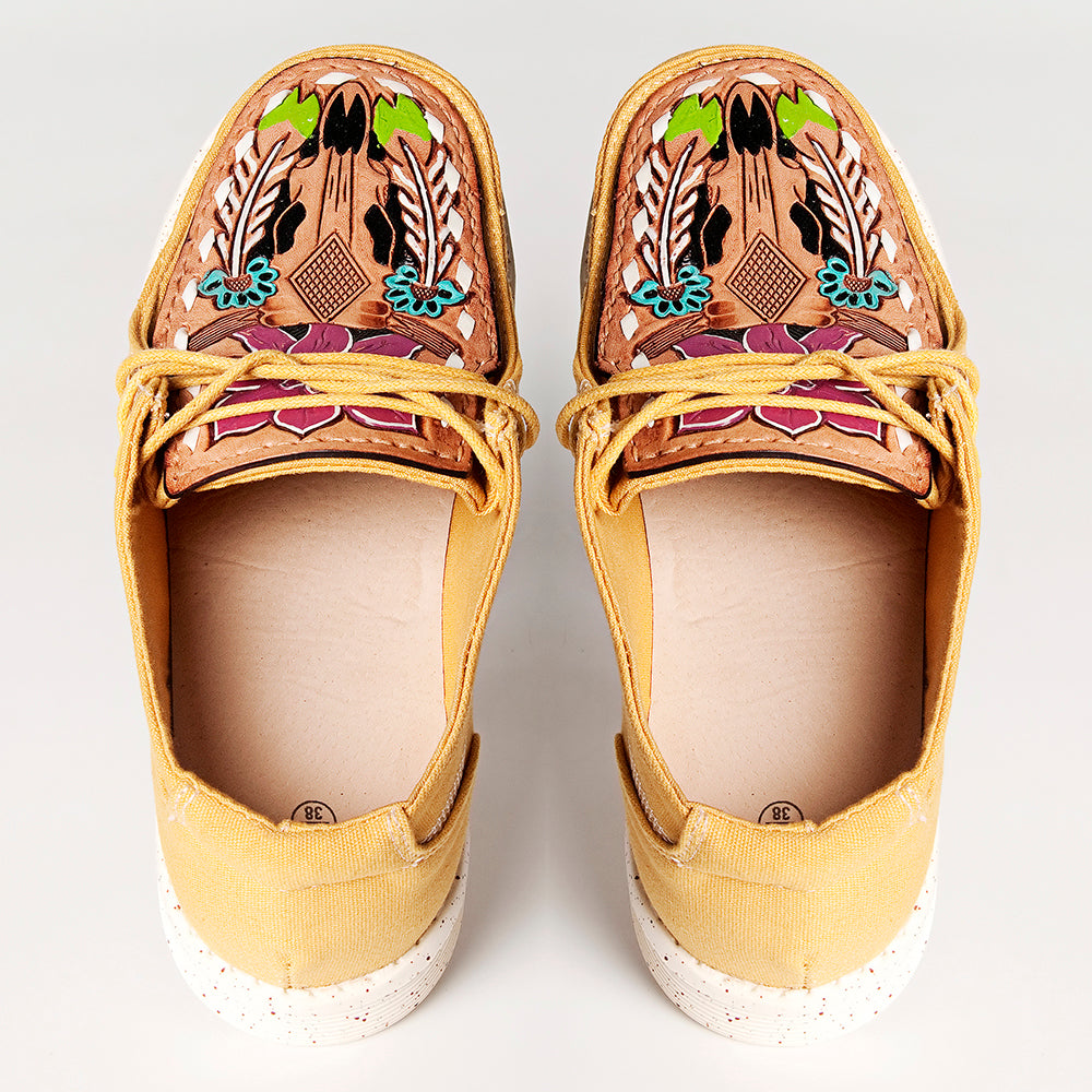 American Darling ADFT133YL2 Hand tooled carved genuine leather trim lightweight shoe footwear slip on