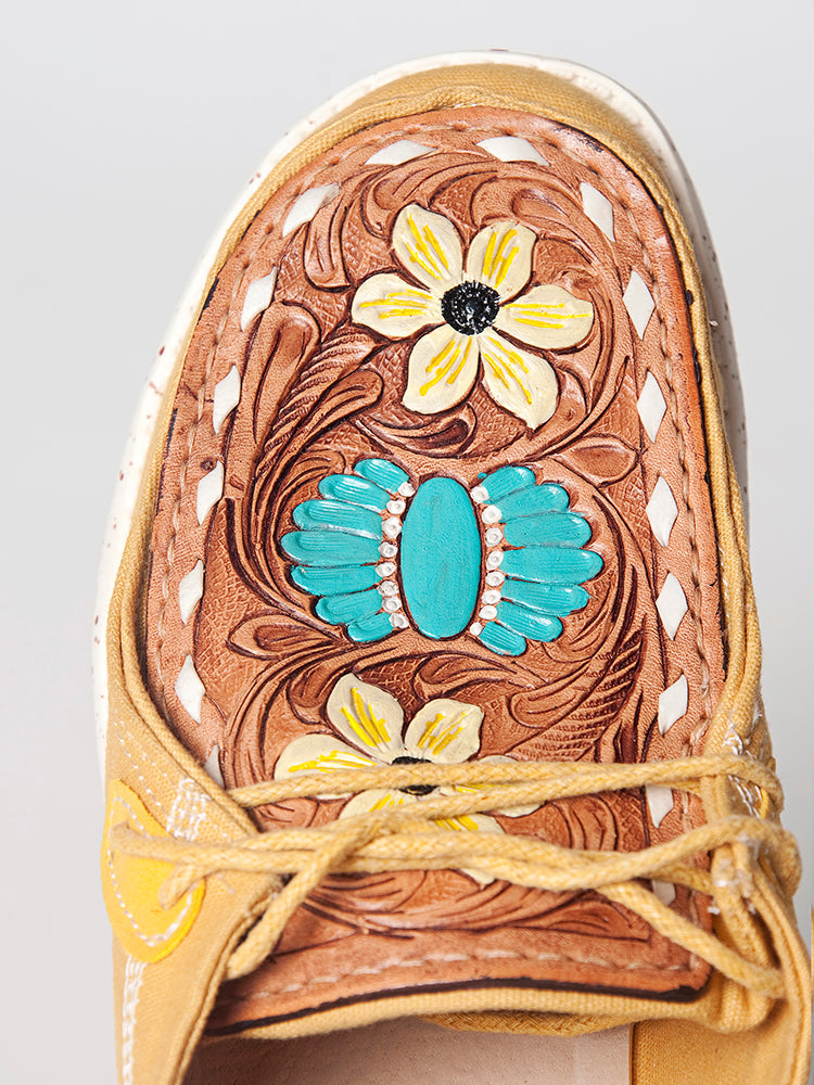 American Darling Floral Hand Curved Genuine leather shoe footwear slip on