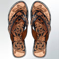 Hand-Tooled Leather Sandal With Hand-Painted Intricately Carved Details And Western Motifs