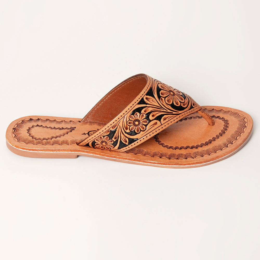 American Darling ADFTE104A Hand tooled carved genuine leather sandal footwear flip flop