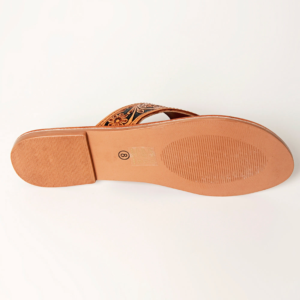 American Darling ADFTE104A Hand tooled carved genuine leather sandal footwear flip flop