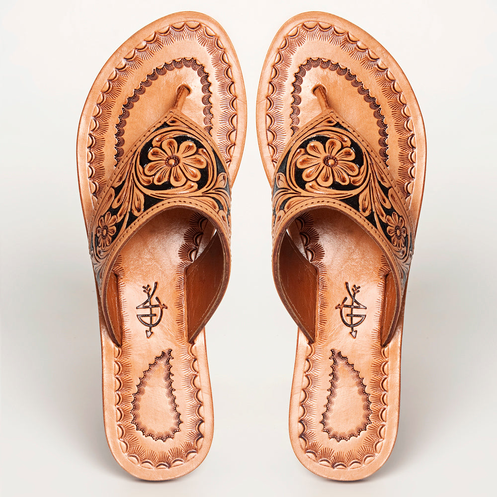American Darling ADFTE104A Hand tooled carved genuine leather sandal footwear flip flop