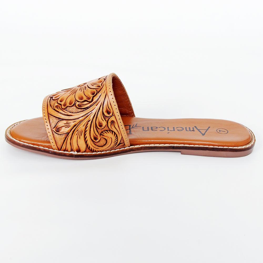 American Darling ADFTE106 Hand tooled carved genuine leather sandal footwear flip flop