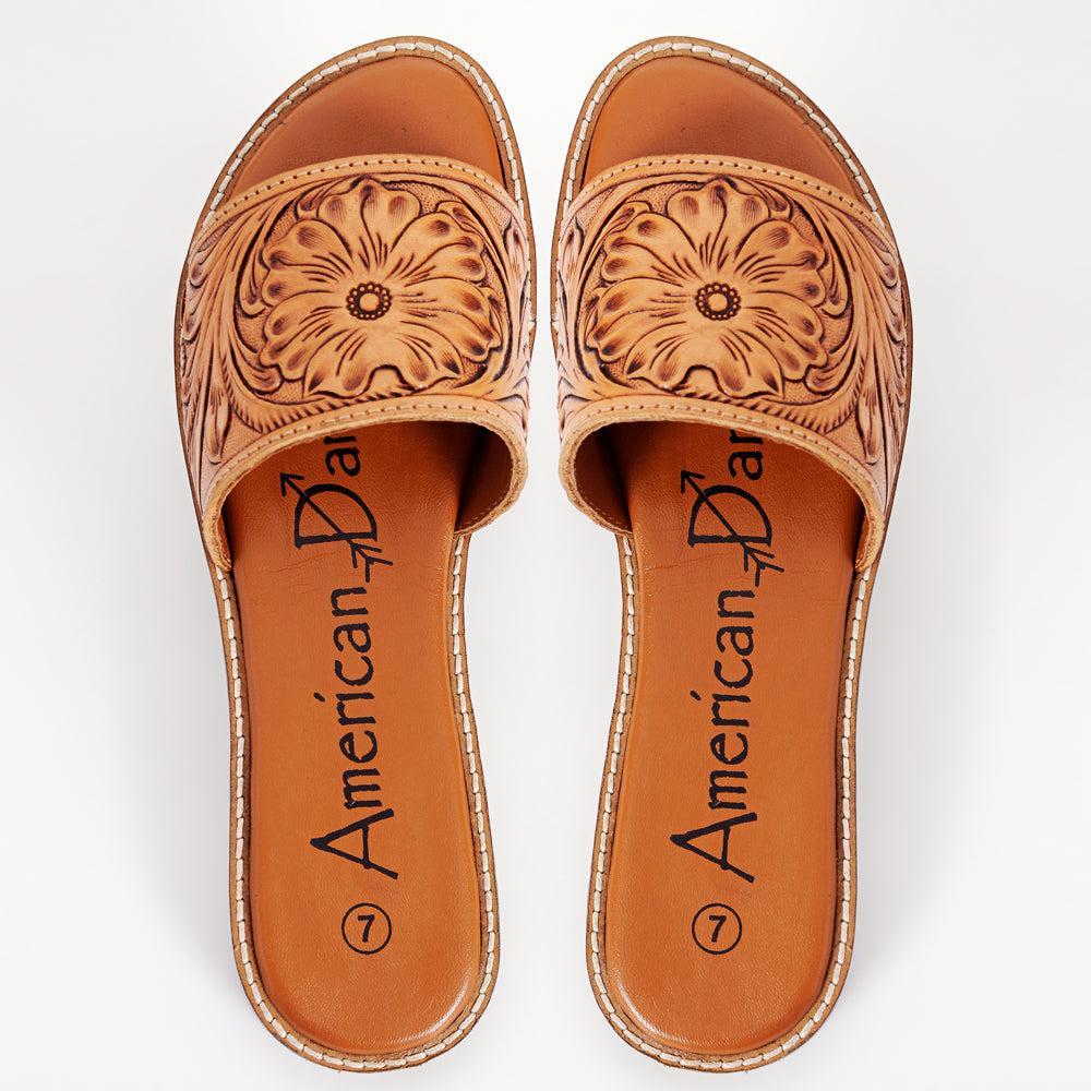 American Darling ADFTE106 Hand tooled carved genuine leather sandal footwear flip flop