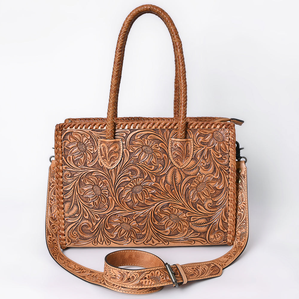 American Darling Hand Tooled Leather Tote Bag  Western Floral Carved Purse