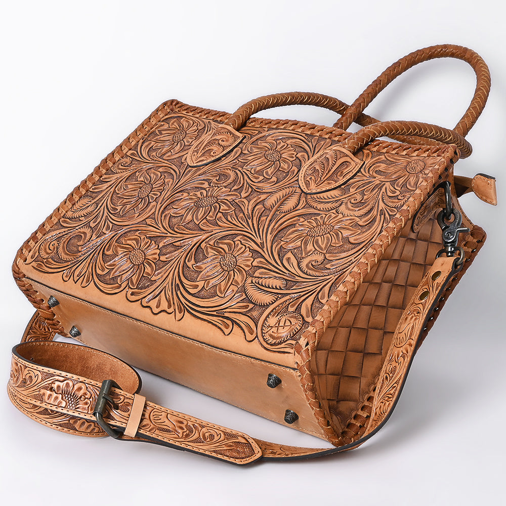 American Darling Hand Tooled Leather Tote Bag  Western Floral Carved Purse