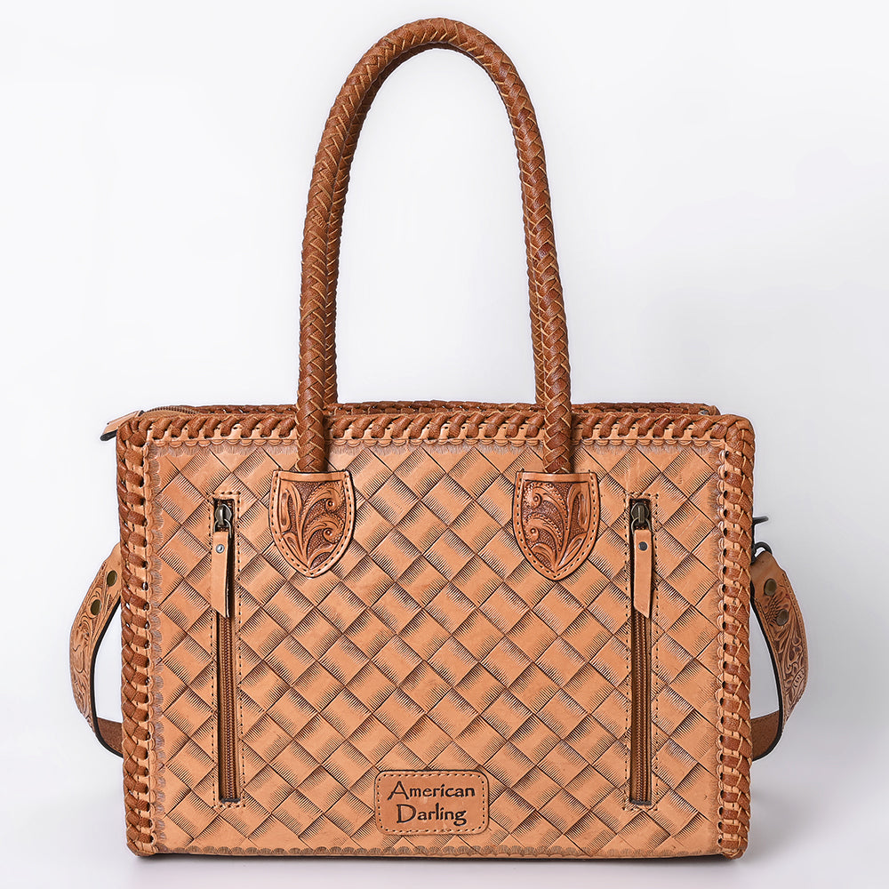 American Darling Hand Tooled Leather Tote Bag  Western Floral Carved Purse