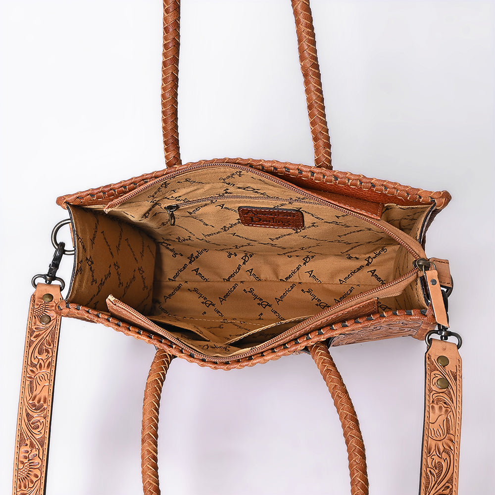 American Darling Hand Tooled Leather Tote Bag  Western Floral Carved Purse