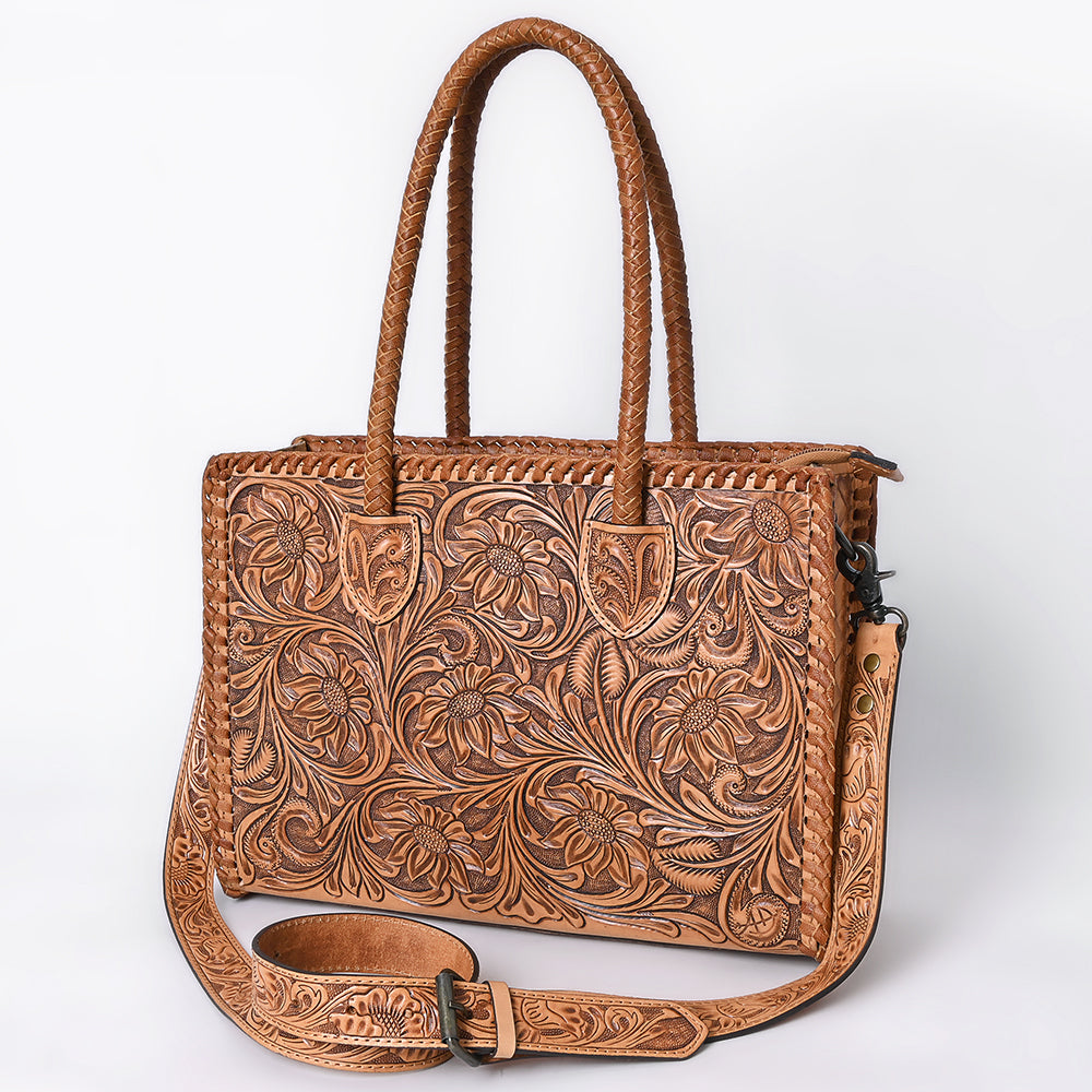American Darling Hand Tooled Leather Tote Bag  Western Floral Carved Purse