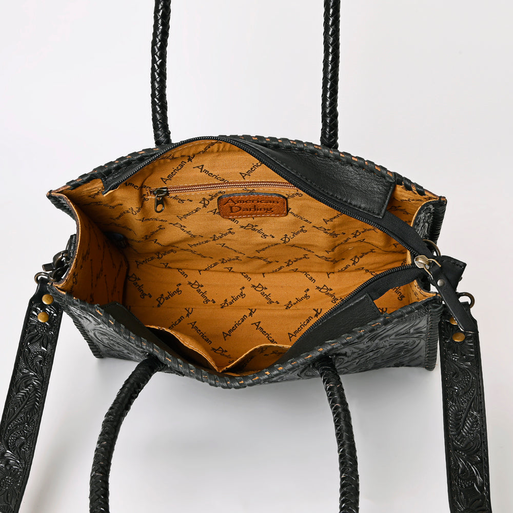 American Darling Hand Tooled Leather Tote Bag  Western Floral Carved Purse