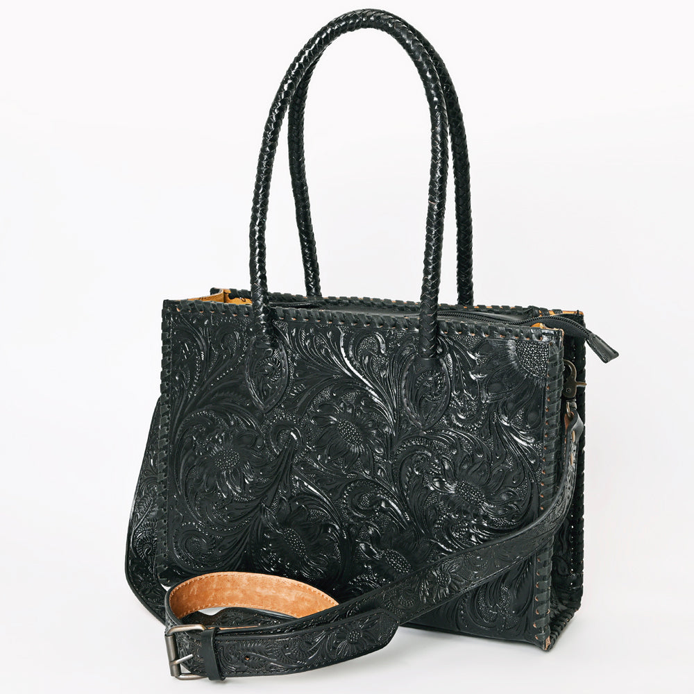 American Darling Hand Tooled Leather Tote Bag  Western Floral Carved Purse