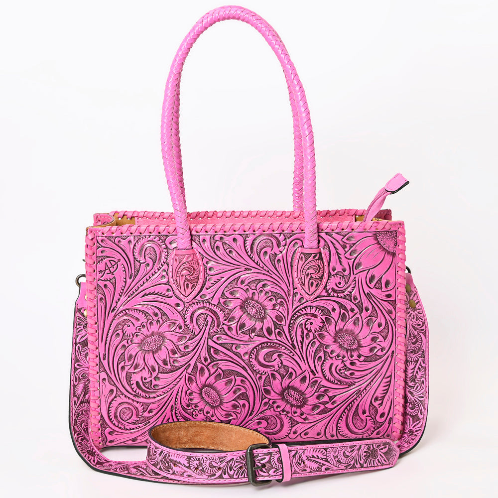 American Darling Hand Tooled Leather Tote Bag  Western Floral Carved Purse