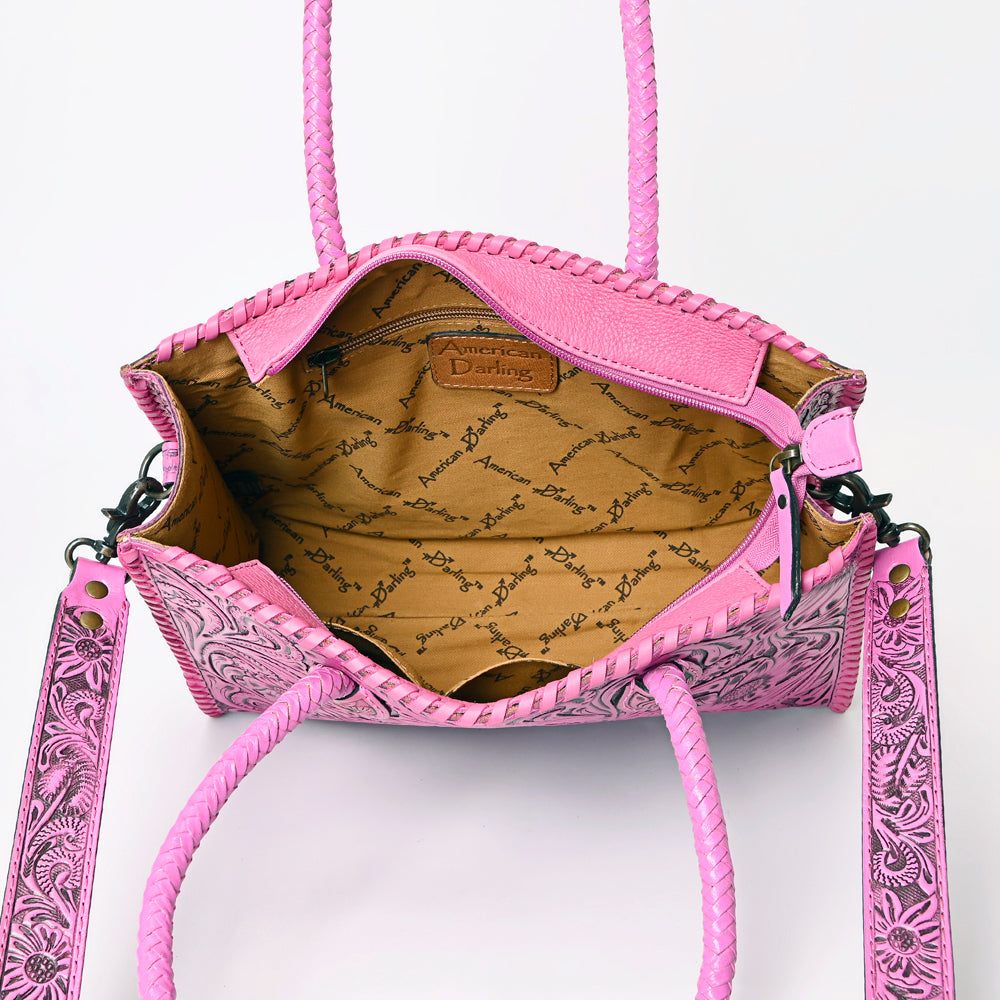 American Darling Hand Tooled Leather Tote Bag  Western Floral Carved Purse
