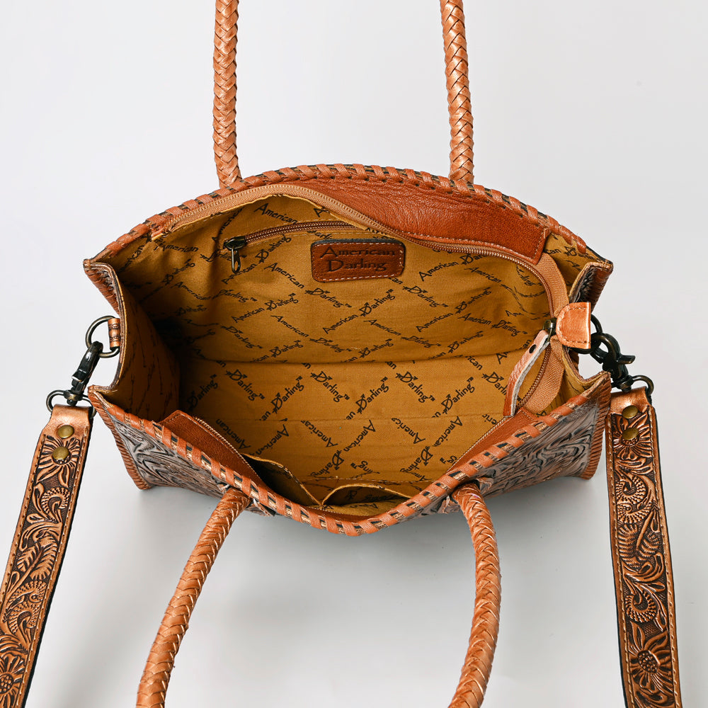 American Darling Hand Tooled Leather Tote Bag  Western Floral Carved Purse