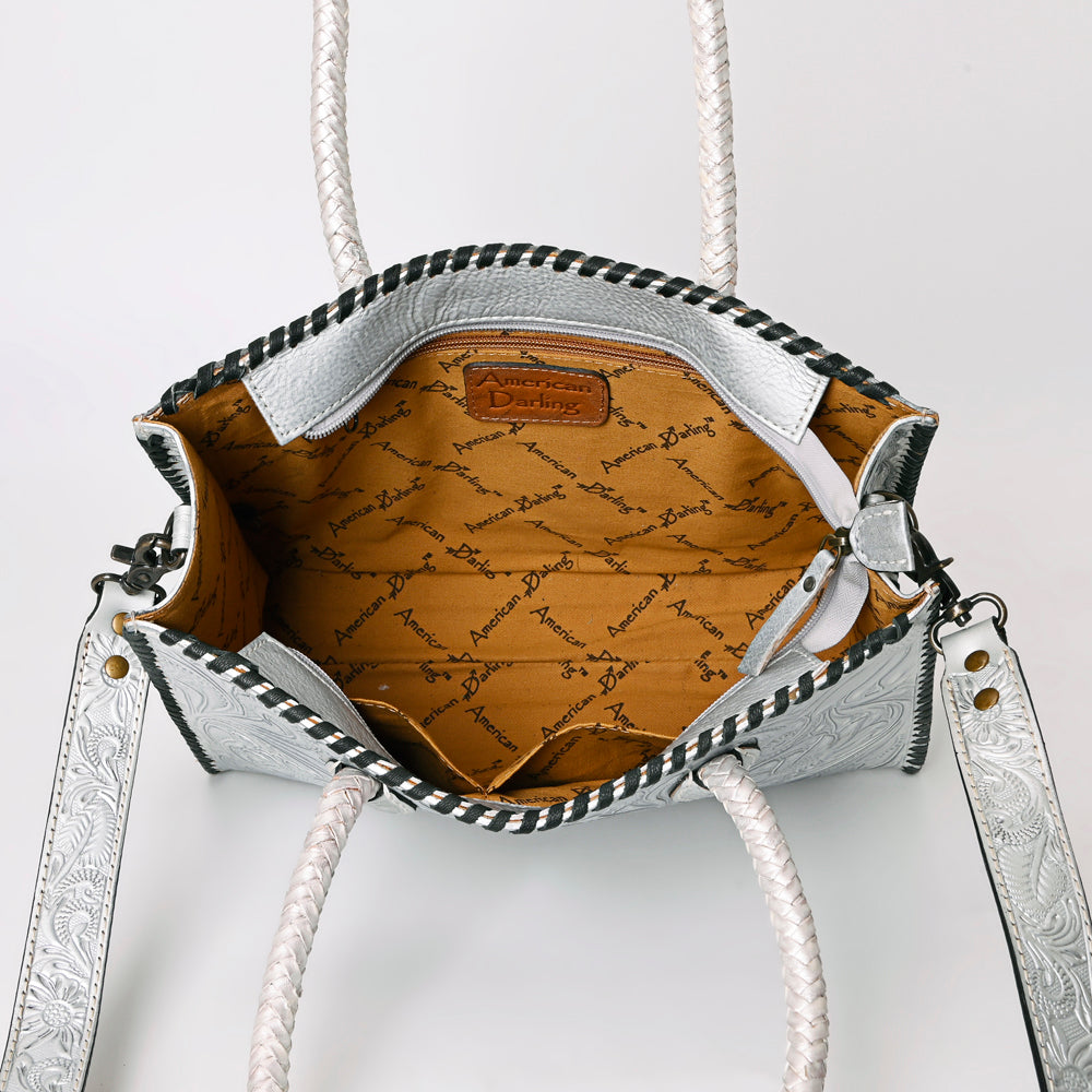 American Darling Hand Tooled Leather Tote Bag  Western Floral Carved Purse