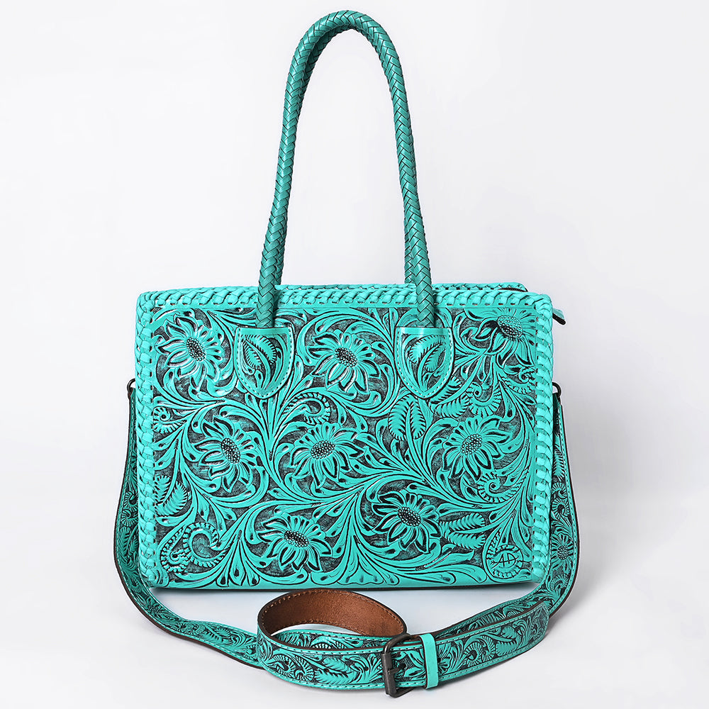 American Darling Hand Tooled Leather Tote Bag  Western Floral Carved Purse