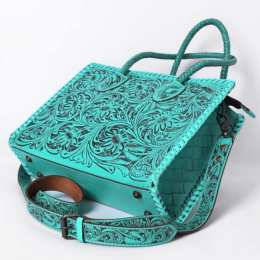 American Darling Hand Tooled Leather Tote Bag  Western Floral Carved Purse