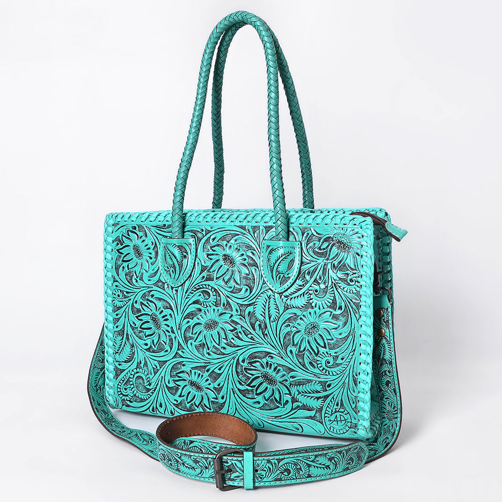 American Darling Hand Tooled Leather Tote Bag  Western Floral Carved Purse