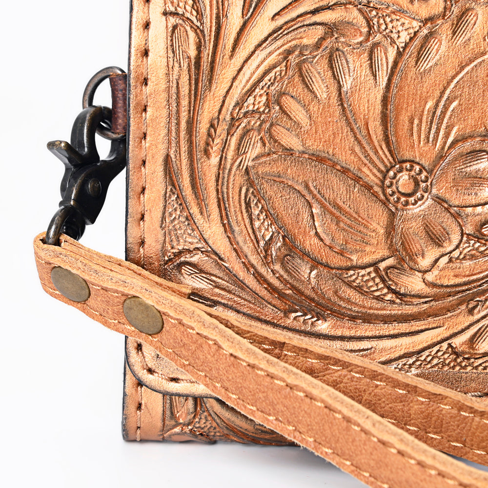 American Darling Western Leather Clutch Wallet Hand Tooled Floral Carved with Wristlet Strap