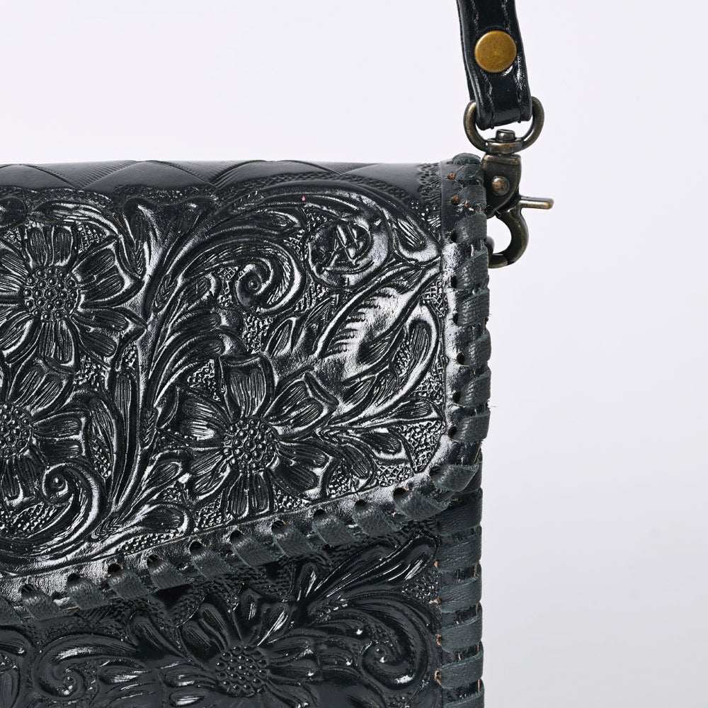 American Darling Western Leather Crossbody Bag Hand Tooled Floral Carved Shoulder Purse with Whipstitch Detail & Adjustable Strap for Women