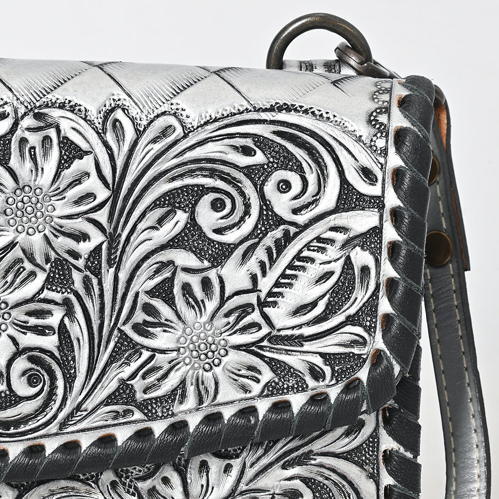 American Darling Western Leather Crossbody Bag Hand Tooled Floral Carved Shoulder Purse with Whipstitch Detail & Adjustable Strap for Women