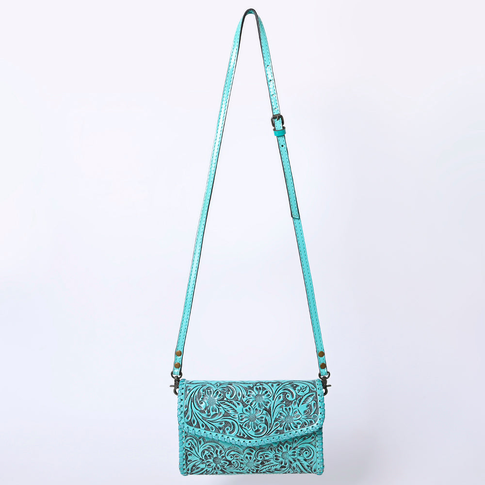 American Darling Western Leather Crossbody Bag Hand Tooled Floral Carved Shoulder Purse with Whipstitch Detail & Adjustable Strap for Women