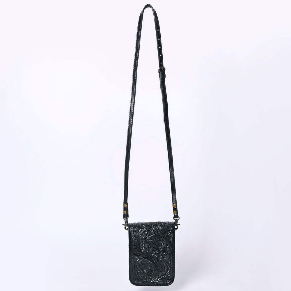 American Darling Western Leather Cell Phone Bag Hand Tooled Floral Carved Crossbody Purse with Adjustable Strap