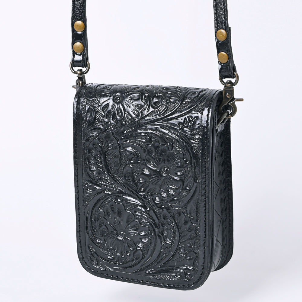 American Darling Western Leather Cell Phone Bag Hand Tooled Floral Carved Crossbody Purse with Adjustable Strap