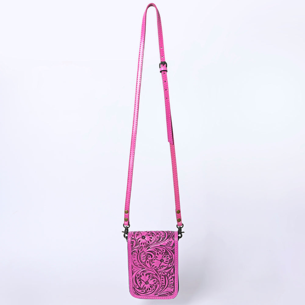 American Darling Western Leather Cell Phone Bag Hand Tooled Floral Carved Crossbody Purse with Adjustable Strap