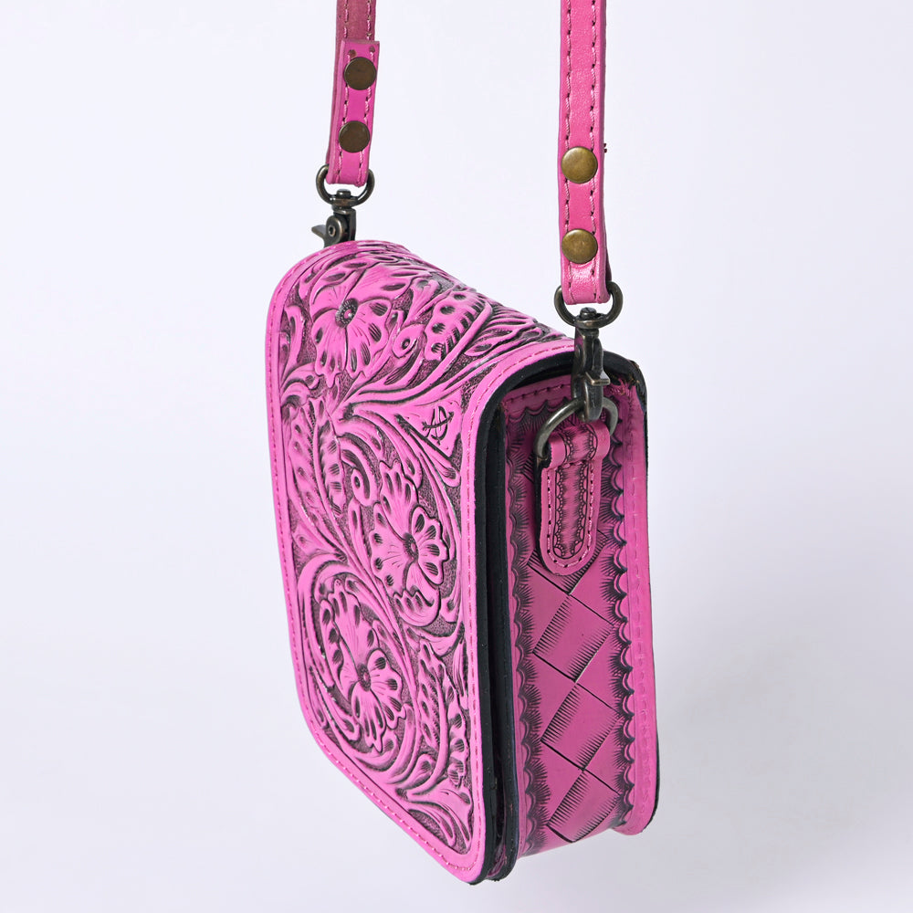 American Darling Western Leather Cell Phone Bag Hand Tooled Floral Carved Crossbody Purse with Adjustable Strap